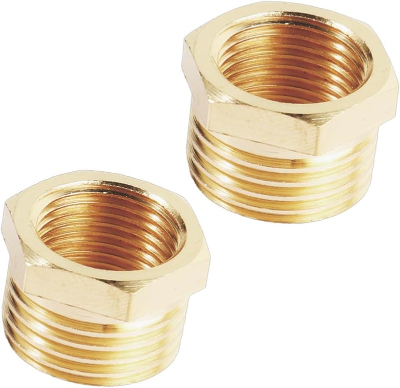 3/4" NPT Male x 1/2" NPT Female Brass Reducer Hex Bushing Threaded Pipe Fitting Reducing Adapter Pack of 2